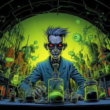 crazy mad scientist in his lab