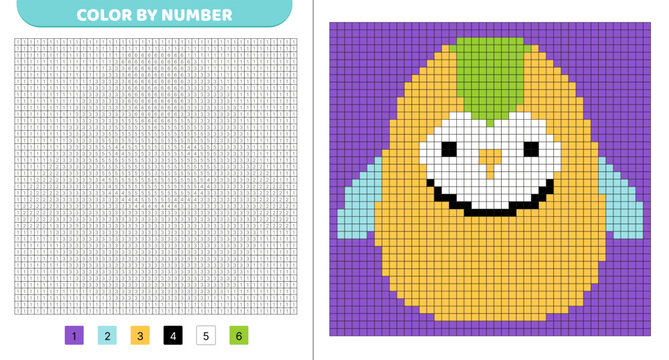 Parrot squishmallow. Color by number. Pixel coloring book. Numbered squares. Game for kids