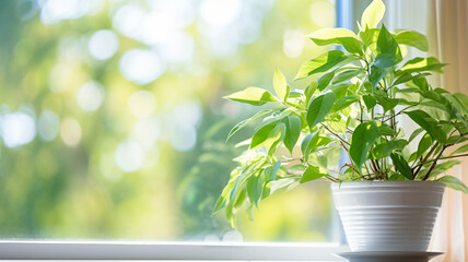 green plant in pot on windowsill