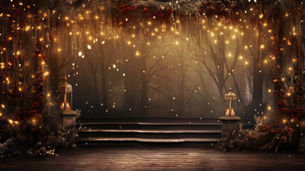 Obraz premium christmas tree with lights and garland in winter