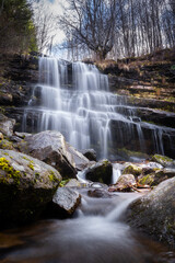 Famous Tupavica waterfall during early spring, long exposure, low angle