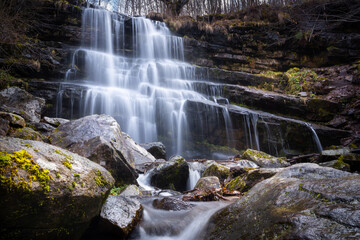 Famous Tupavica waterfall during early spring, long exposure, low angle - 670228509