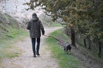 hombre paseando al perro