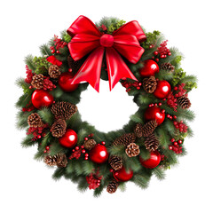 Fototapeta na wymiar red Christmas wreath isolated on a white transparent background 
