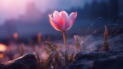 A Twilight Tulip in the midst of twilight, bathed in the soft, ethereal light, captured