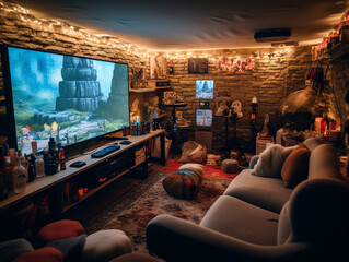 A Photo Of A Basement Gaming Setup During A Marathon Session Snacks And Controllers Everywhere