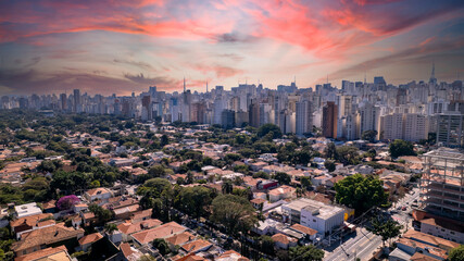 Residential buildings and houses in the Itaim Bibi neighborhood in São Paulo, Brazil. Aerial view...