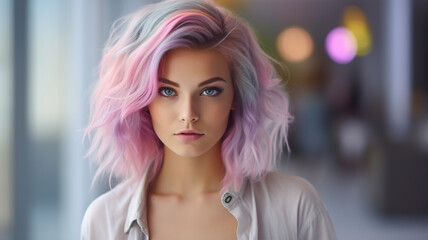 beautiful girl with multi-colored hair