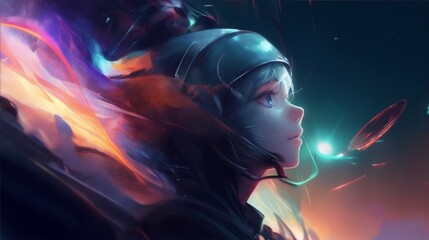 Girl with helmet in space
