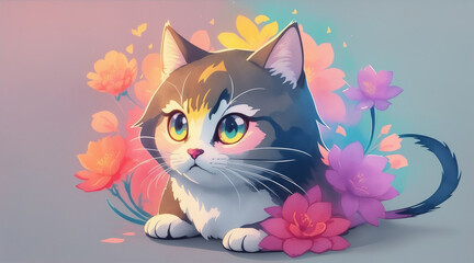 cute cat with flowers