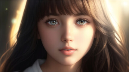 portrait of a brown haired girl with blue eyes