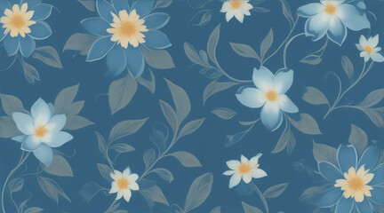seamless pattern with leaves and blue flowers.. Floral Background