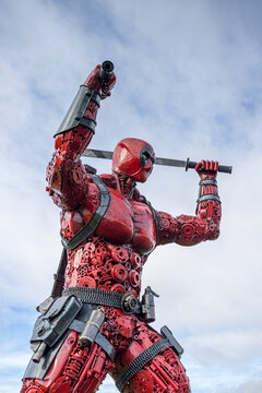 Colourful Deadpool sculpture