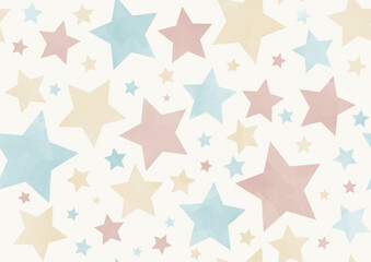 Seamless pastel watercolor vector old pattern with multicolor stars. Pastel color stars on the beige background. Aged painted illustration. Hand drawn template. Wrapping paper. Vintage. Retro.