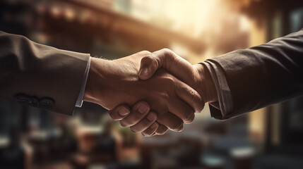 Accord d'affaires : Poignée de main entre hommes d'affaires symbolisant un partenariat réussi - obrazy, fototapety, plakaty