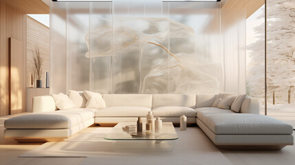 Salon contemporain : Mobilier noble, marbre et design d'architecte dans un intérieur luxueux