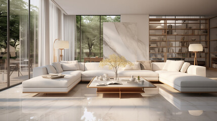 Salon moderne, meuble noble, marbre, architecte