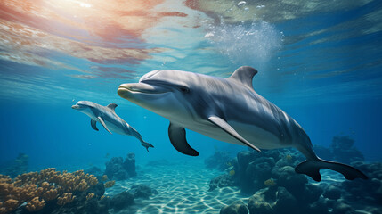 Obraz na płótnie Canvas Dauphins dans l'eau tropicale et claire