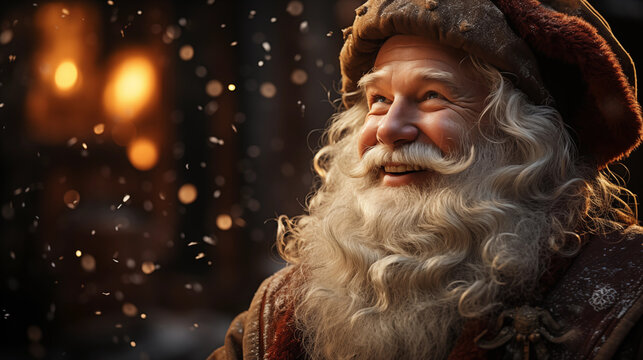 Père Noël souriant avec grande barbe blanche pour les fêtes