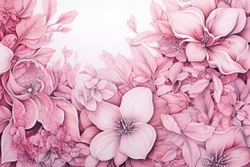 Pink pencil drawing floral background. Generative AI