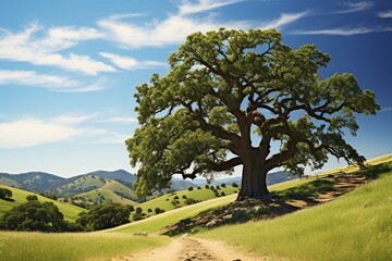 Large, solitary oak tree. Generative AI