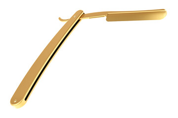 Golden Straight Razor, 3D rendering isolated on transparent background