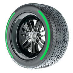 Fototapeta premium Racing wheel with Green Intermediate Compound type tyre, 3D rendering isolated on transparent background
