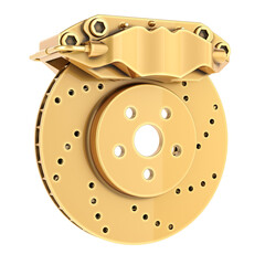 Golden Car Disc Brake, award concept. 3D rendering isolated on transparent background