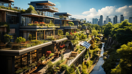 Fototapeta na wymiar Urban Landscape Showcasing Sustainable and Green Initiatives