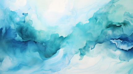 Teal, blue and green watercolor background with liquid texture