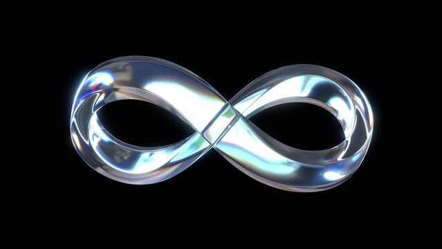 ねじれ回転を続ける屈折する透明なメビウスの輪のシームレスなループアニメーション動画
