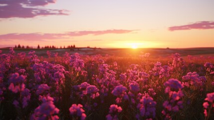 A vibrant Velvet Verbena field bathed in the warm hues of a setting sun.