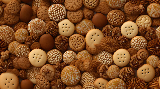 Seamless pattern of assorted cookies texture