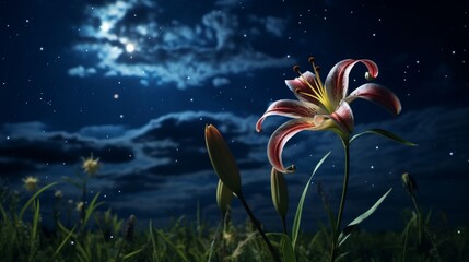Obraz na płótnie Canvas A vivid Starry Night Lily under a moonlit sky, full ultra HD, high resolution 8K.