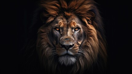Fototapeta premium A lion with a dark background. Generative AI.