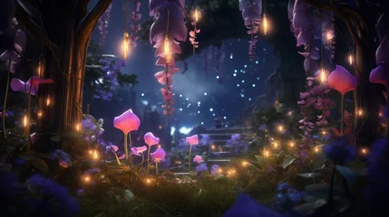Rolgordijnen A whimsical garden with Starlight Sweet Pea blossoms, shimmering with a magical aura, all in high-resolution 8K glory. © Anmol