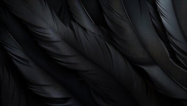 Fototapeta black matte feather of crow , close-up background