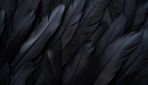 Fototapeta black matte feather of crow , close-up background