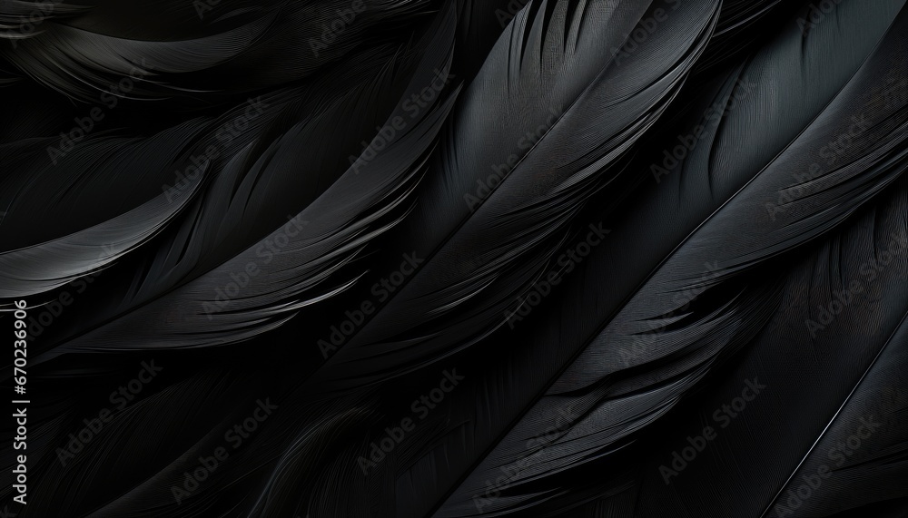 Wall mural black matte feather of crow , close-up background