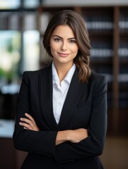 Headshot portrait of young female lawyer or business woman