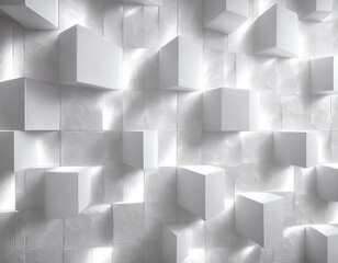 Geometric and abstract white bright 3D texture wall with squares and square cubes. Generative AI