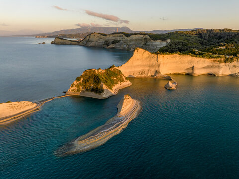 Beautiful aerial drone  view of Akrotiri Drastis on the island of Corfu in Greece