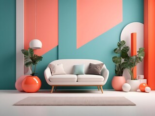 Modern artistic colourful simple interior living room design concept, architectural background