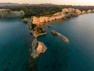 Beautiful aerial drone  view of Akrotiri Drastis on the island of Corfu in Greece - obrazy, fototapety, plakaty