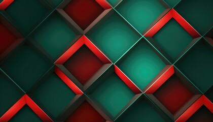 Abstract Futuristic Rhombus Geometric Design in Red and Green
