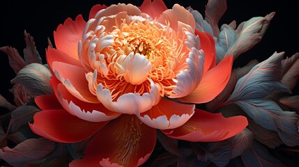 An 8K image capturing a Starburst Peony from a unique angle, showcasing its intricate patterns and hues.