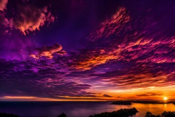 Fototapeta na wymiar deep purple and orange sky view 