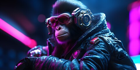 "ChimpTech Groove: The Ape of the Future" | Backgground Design | AI Generated Artwork