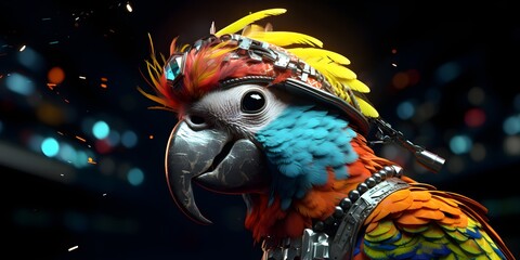"ParroTech Grooves: Feathers and Fusion" | Background Design | Generative AI Artwork