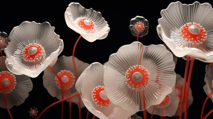 An abstract composition of Pearl Poppies in various stages of growth, creating a visually stunning pattern.